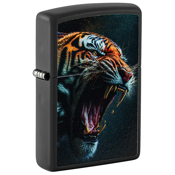 Зажигалка ZIPPO Рычащий тигр с черным матовым покрытием | Tiger Roar Design Black Matte, латунь/сталь, черная, 38x13x57 мм