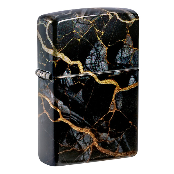 Зажигалка ZIPPO Мраморные переливы с покрытием Искусственно состаренный хром | Fusion Marble 540 Tumbled Chrome, латунь/сталь, черная, 38x13x57 мм