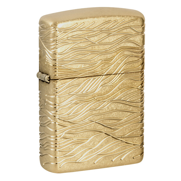 Зажигалка ZIPPO Armor® Волны роскоши с покрытием Искусственно состаренная латунь | Luxury Waves Tumbled Brass, латунь/сталь, золотистая, 38x13x57 мм