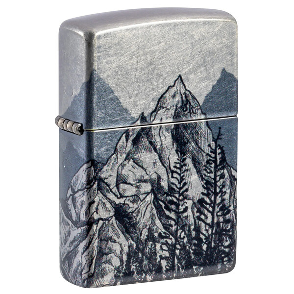 Зажигалка ZIPPO Набросок горы с покрытием Искусственно состаренный хром на 540 | Mountain Sketch 540 Tumbled Chrome, латунь/сталь, разноцветная, 38x13