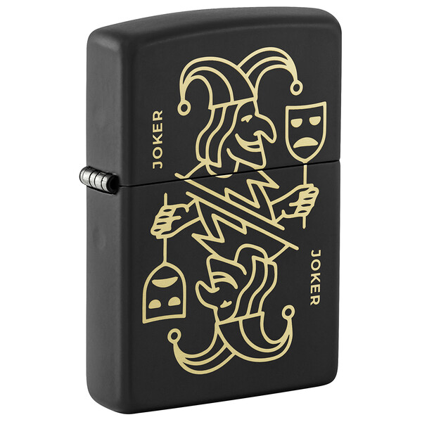 Зажигалка ZIPPO Джокер с маской с черным матовым покрытием | Masked Joker Design Black Matte, латунь/сталь, черная, 38x13x57 мм