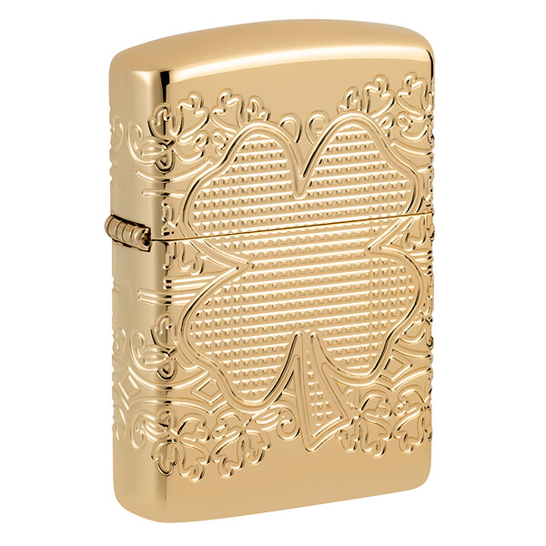 Зажигалка ZIPPO Armor® Счастливый клевер с глянцевым золотистым покрытием | Lucky Clover High Polish Gold Plate, латунь/сталь, золотистая, 38x13x57 мм