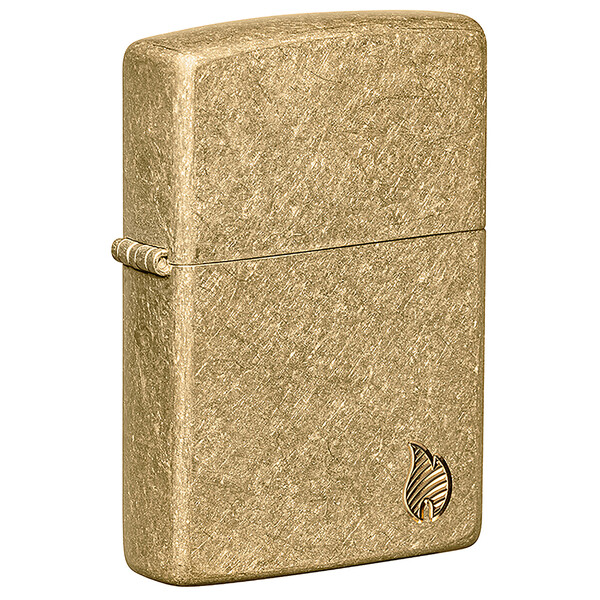 Зажигалка ZIPPO Armor® Пламя c покрытием Искусственно состаренная латунь | Flame Tumbled Brass, латунь/сталь, золотистая, 38x13x57 мм