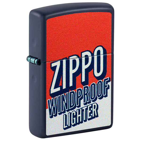 Зажигалка ZIPPO Заглавные буквы с темно-синем матовым покрытием | Color Block Design Navy Matte, латунь/сталь, синяя, 38x13x57 мм