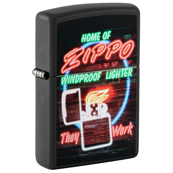 Зажигалка ZIPPO Неоновая вывеска с черным матовым покрытием | Zippo Design Black Matte, латунь/сталь, черная, матовая, 38x13x57 мм