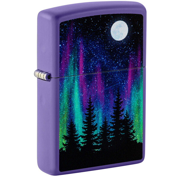 Зажигалка ZIPPO Ночь в лесу с фиолетовым матовым покрытием | Night In The Forest Purple Matte, латунь/сталь, фиолетовая, 38x13x57 мм