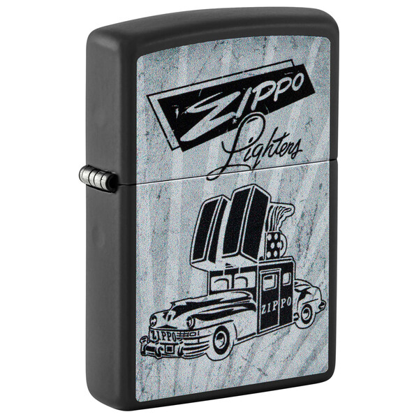 Зажигалка ZIPPO Ретроавтомобиль с черным матовым покрытием | Car Design Black Matte, латунь/сталь, черная, 38x13x57 мм