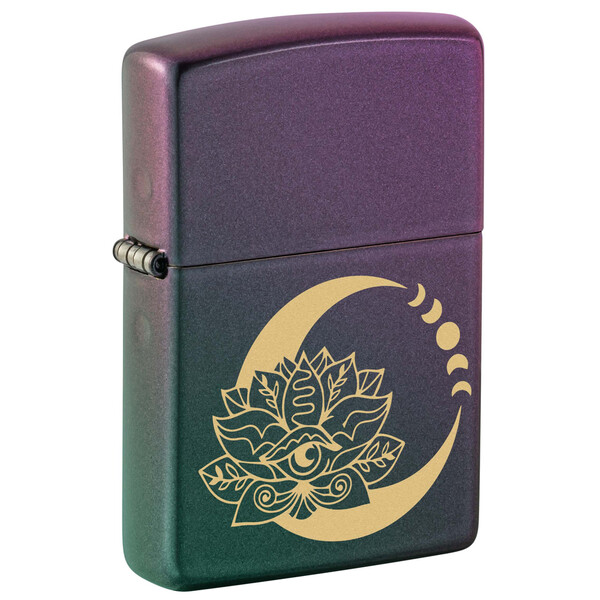 Зажигалка ZIPPO Лотос под луной с зелено-фиолетовым покрытием | Lotus Moon Iridescent, латунь/сталь, черная, 38x13x57 мм