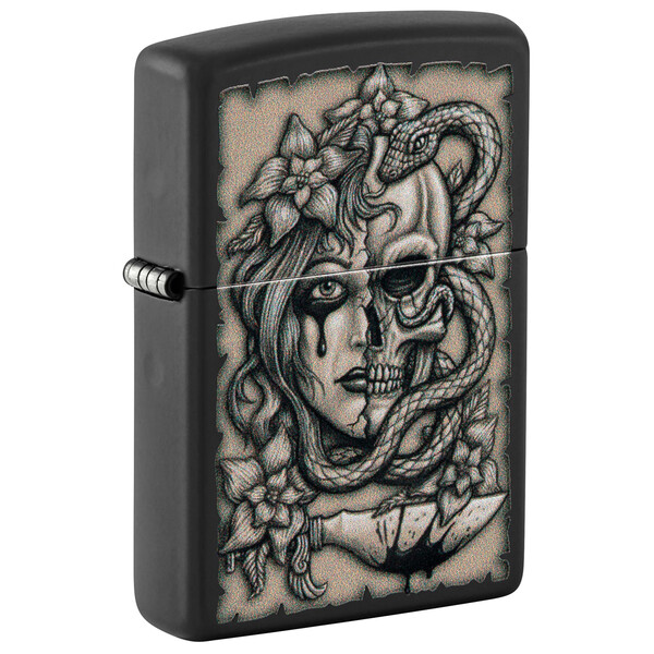 Зажигалка ZIPPO Окровавленное тату с черным матовым покрытием | Gory Tattoo Black Matte, латунь/сталь, черная, матовая, 38x13x57 мм