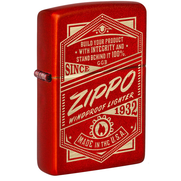 Зажигалка ZIPPO «Работает!» с металлизированным красным покрытием | It Works Design Metallic Red, латунь/сталь, красная, 38x13x57 мм