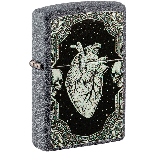 Зажигалка ZIPPO Сердце с каменным покрытием | Heart Design Iron Stone, латунь/сталь, серая, 38x13x57 мм