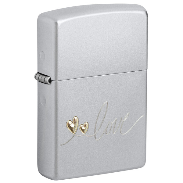 Зажигалка ZIPPO Любовь с покрытием сатинированный хром | Love Design Satin Chrome, латунь/сталь, серебристая, 38x13x57 мм