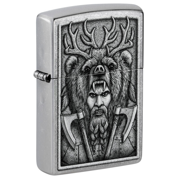 Зажигалка ZIPPO Варвар с покрытием поцарапанный хром | Barbarian Design Street Chrome, латунь/сталь, серебристая, 38x13x57 мм