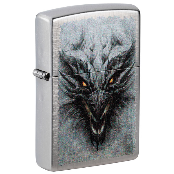 Зажигалка ZIPPO Дракон с узором переплетение | Dragon Design Linen Weave, латунь/сталь, серебристая, 38x13x57 мм