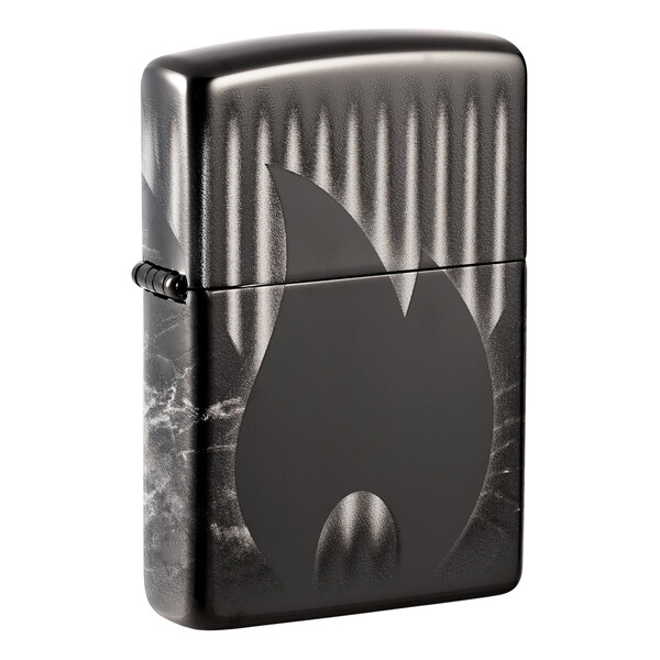 Зажигалка ZIPPO Пламя с черным глянцевым покрытием | Zippo Design High Polish Black, латунь/сталь, черная, глянцевая, 38x13x57 мм