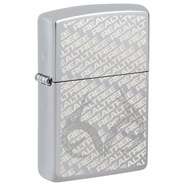 Зажигалка ZIPPO Олений рог и камуфляж с покрытием Глянцевый хром | Realtree Antler Design High Polish Chrome, латунь/сталь, серебристая, 38x13x57 мм