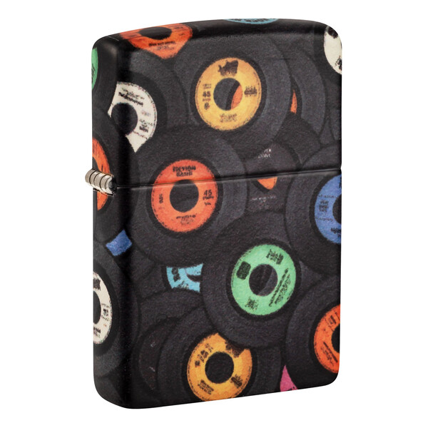 Зажигалка ZIPPO Виниловые пластинки с матовым покрытием на 540 | Records Design 540 Matte, латунь/сталь, черная, 38x13x57 мм