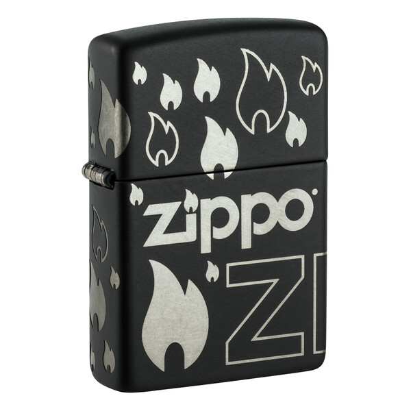 Зажигалка ZIPPO Традиционный дизайн с черным матовым покрытием | Zippo Design Black Matte, латунь/сталь, черная, матовая, 38x13x57 мм