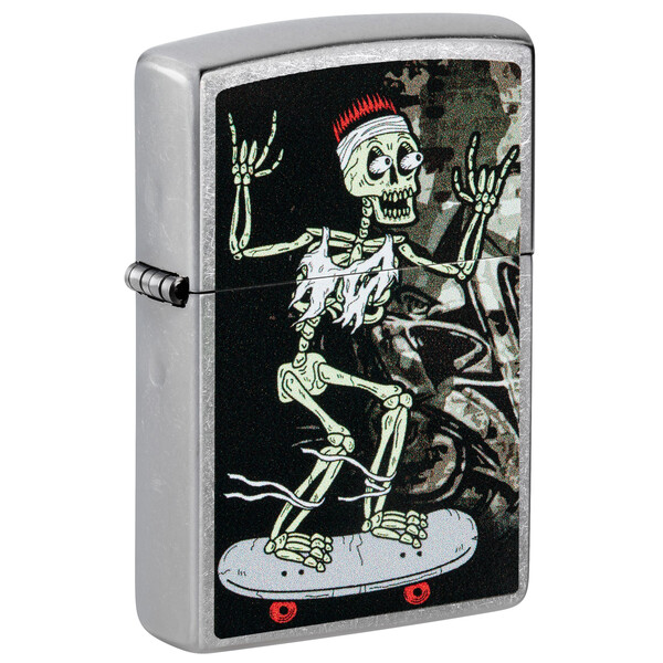 Зажигалка ZIPPO Скейтборд с покрытием поцарапанный хром | Skateboard Design Street Chrome, латунь/сталь, серебристая, 38x13x57 мм