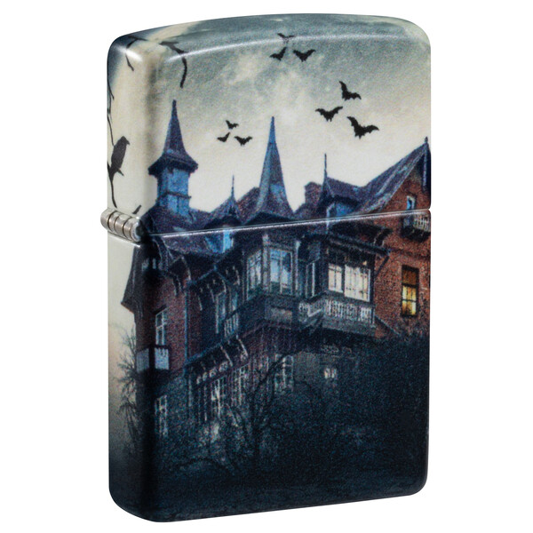 Зажигалка ZIPPO Дом с привидениями с матовым покрытием на 540 | Horror House 540 Matte, латунь/сталь, белая, 38x13x57 мм