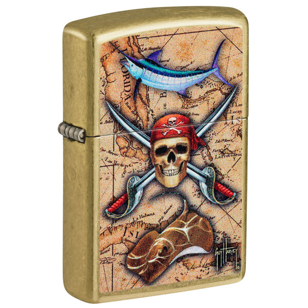 Зажигалка ZIPPO Гай Харви с покрытием поцарапанная латунь | Guy Harvey Street Brass, латунь/сталь, золотистая, 38x13x57 мм