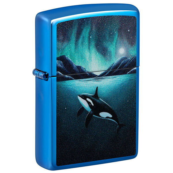 Зажигалка ZIPPO Кит с глянцевым синим покрытием | Whale High Polish Blue, латунь/сталь, синяя, глянцевая, 38x13x57 мм