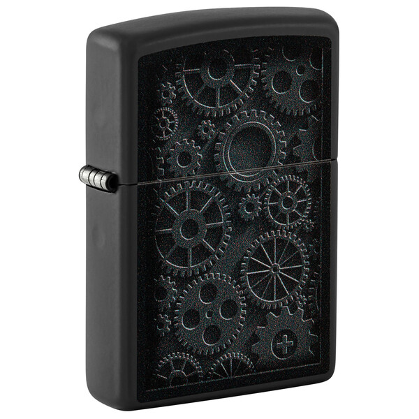 Зажигалка ZIPPO В стиле стимпанк с черным матовым покрытием | Steampunk Design Black Matte, латунь/сталь, черная, матовая, 38x13x57 мм