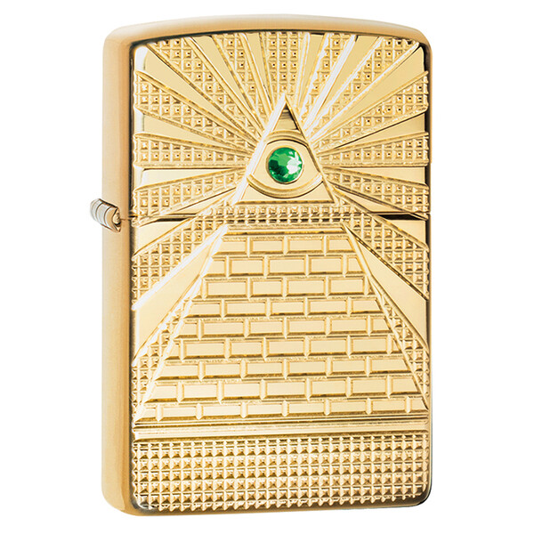 Зажигалка ZIPPO Armor™ Всевидящее око с покрытием Глянцевая латунь | Eye of Providence High Polish Brass, латунь/сталь, золотистая, 38x13x57 мм