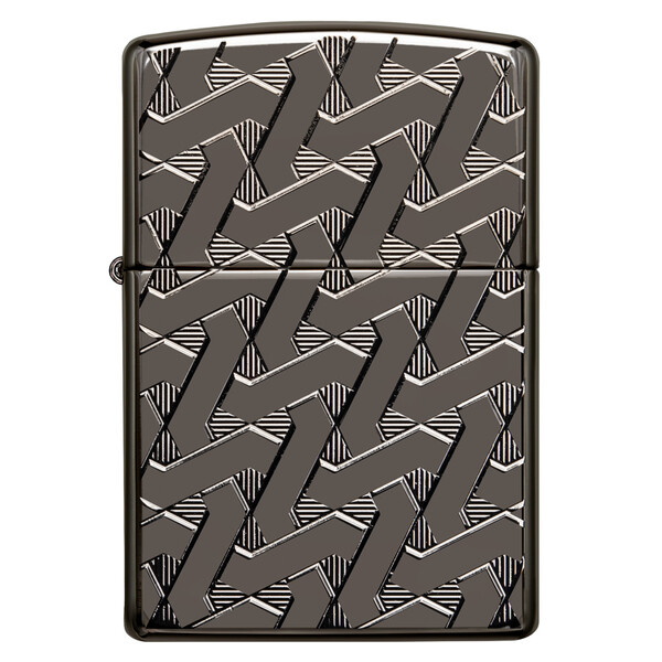Зажигалка ZIPPO Armor® Геометрический узор с глянцевым покрытием Черный лед | Geometric Weave High Polish Black Ice®, латунь/сталь, чёрная, 38x13x57 м