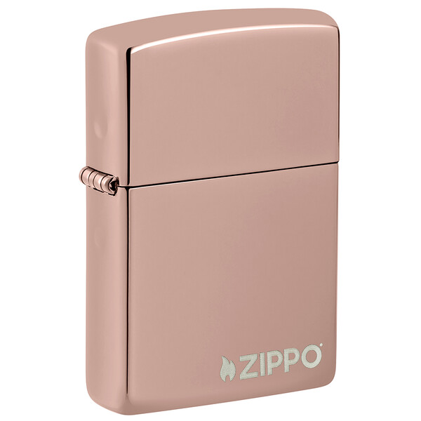 Зажигалка ZIPPO Логотип с глянцевым покрытием розовое золото | Logo High Polish Rose Gold, латунь/сталь, розовое золото, глянцевая, 38x13x57 мм