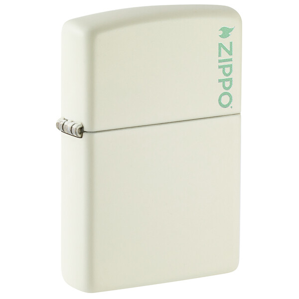 Зажигалка ZIPPO Логотип с покрытием, светящимся в темноте зеленым | Logo Glow In The Dark, латунь/сталь, белая, матовая, 38x13x57мм