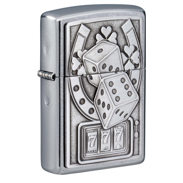 Зажигалка ZIPPO Счастливая 7 с покрытием поцарапанный хром | Lucky 7 Street Chrome, латунь/сталь, серебристая, 38x13x57 мм
