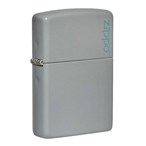 Зажигалка ZIPPO Логотип со светло-серым покрытием | Logo Flat Grey, латунь/сталь, серая, глянцевая, 38x13x57 мм