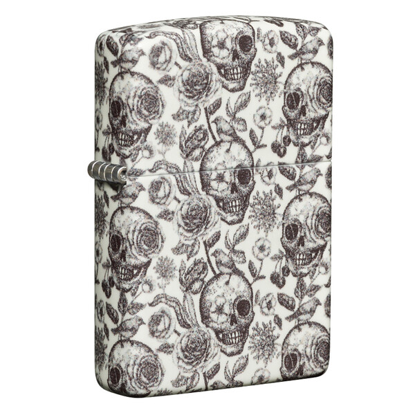 Зажигалка ZIPPO Скелет с покрытием, светящимся в темноте зеленым | Skeleton Glow in the Dark Green, латунь/сталь, серая, 38x13x57 мм