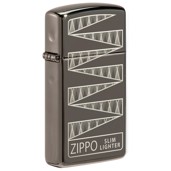 Зажигалка ZIPPO узкая в честь 65-летия с покрытием черный лед | Slim® 65th Anniversary Black Ice®, латунь/сталь, чёрная, 29x10x60 мм