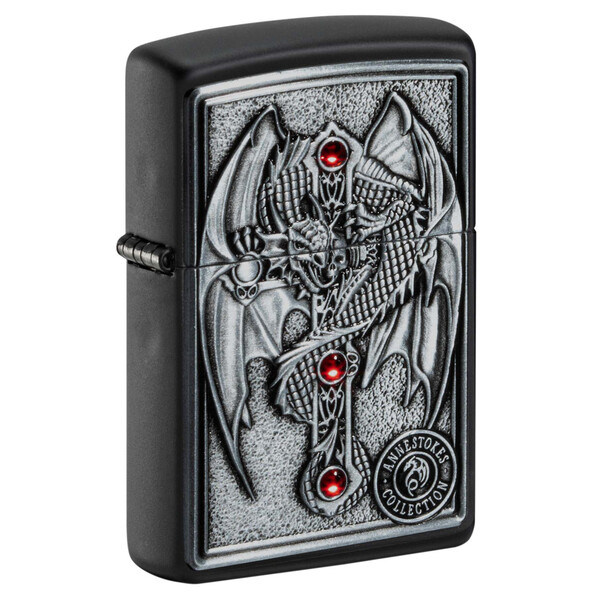 Зажигалка ZIPPO Крест с крылатым драконом с черным матовым покрытием | Winged Dragon Cross Black Matte, латунь/сталь, чёрная, 38x13x57 мм