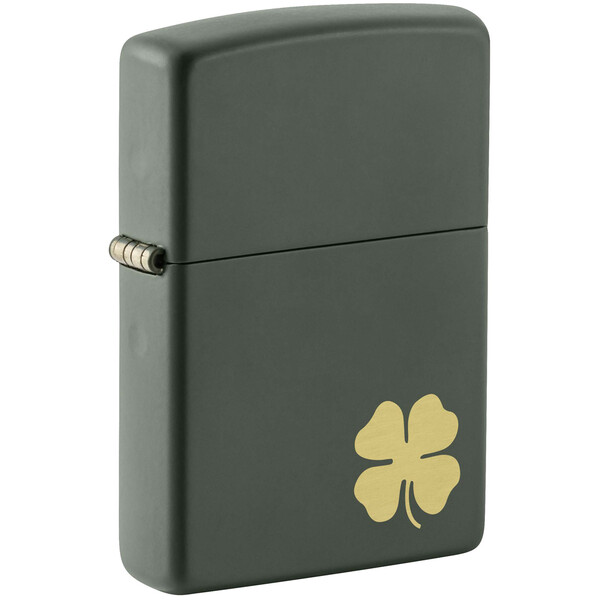 Зажигалка ZIPPO Четырехлистный клевер с зеленым матовым покрытием | Four Leaf Clover Green Matte, латунь/сталь, зеленая, 38x13x57 мм