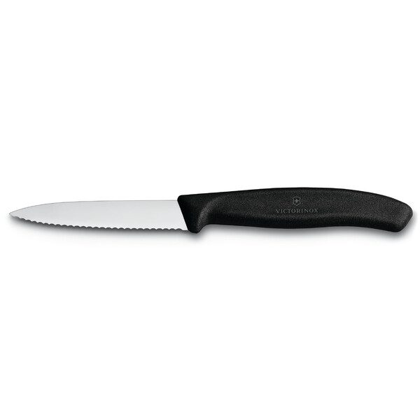 Нож для овощей VICTORINOX SwissClassic, лезвие 8 см с волнистой кромкой, чёрный