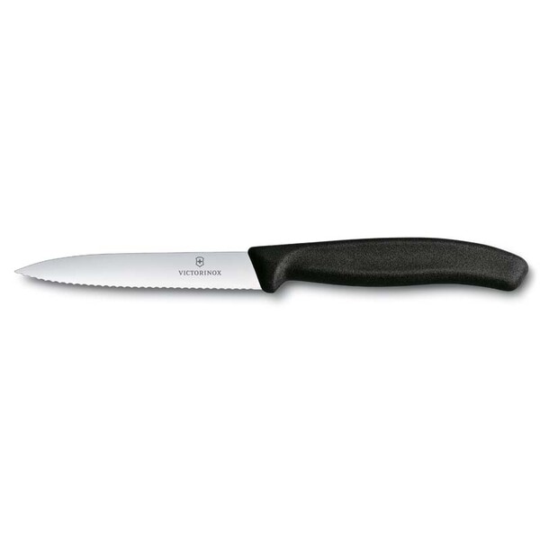 Нож для овощей VICTORINOX SwissClassic, лезвие 10 см с волнистой кромкой, чёрный