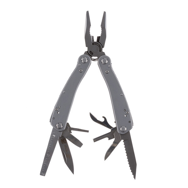 Мультитул Stinger, 105x50 мм, 16 функций, сталь, серебристый, 10 насадок и нейлоновый чехол