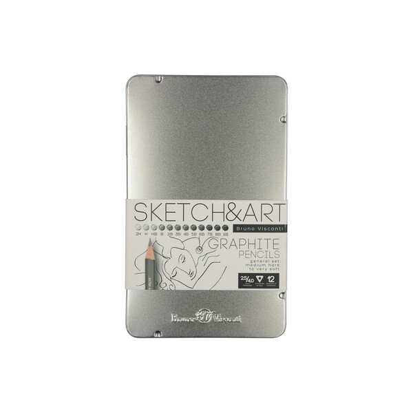 Набор чернографитовых карандашей  "Sketch & Art" ,12 шт. 2h-9b, металлическая коробка с ложементом