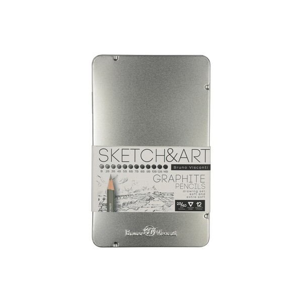 Набор чернографитовых карандашей  "Sketch & Art" ,12 шт. b-14b,  металлическая коробка с ложементом