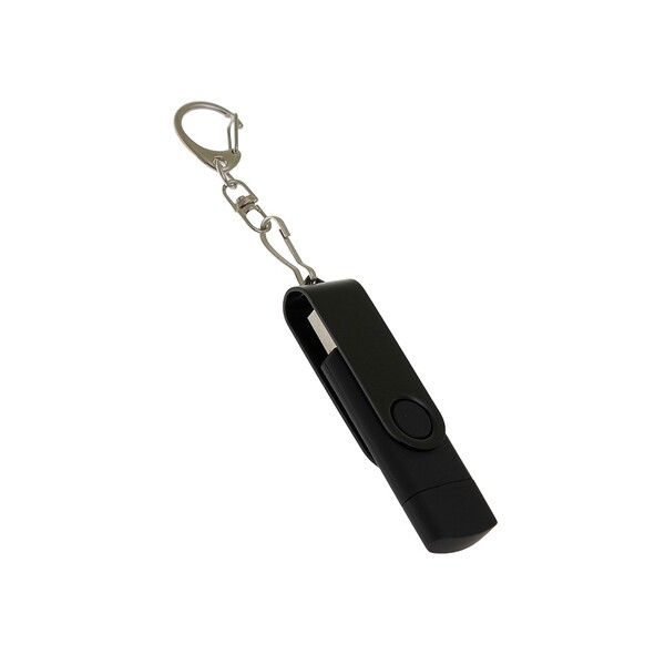 USB-флешка на 16 Гб 2 в 1 поворотный механизм, c дополнительным разъемом Type-C с одноцветным металлическим клипом, черный