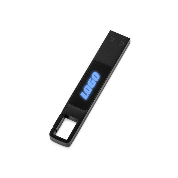 USB 2.0- флешка на 32 Гб c подсветкой логотипа «Hook LED», темно-серый, синяя подсветка
