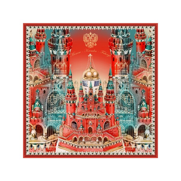 Платок "Кремль - Москва - Фаберже"