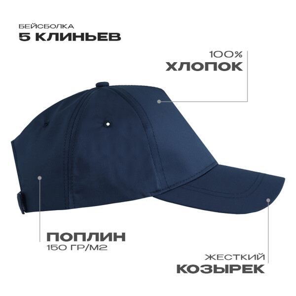 Бейсболка STAN 5 клиньев хлопок, 150, 13, Тёмно-синий,  (46)  (56-58/ONE SIZE)